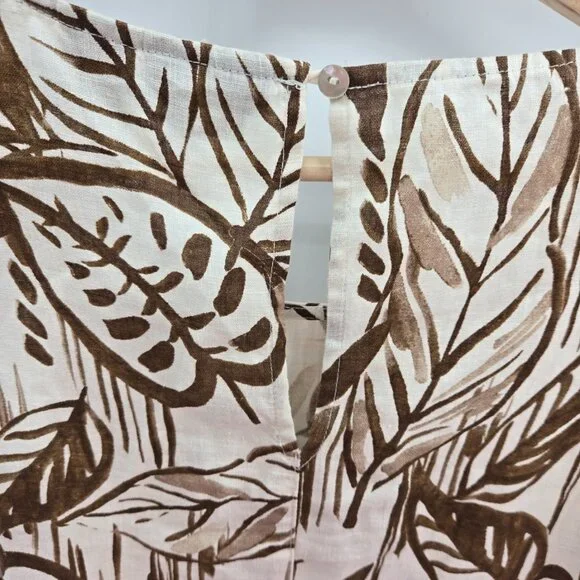 Tahari Ivory Tropical Leaves 100% Linen Sleeveless Pockets Shift Mini Dress XS - Picture 3 of 11